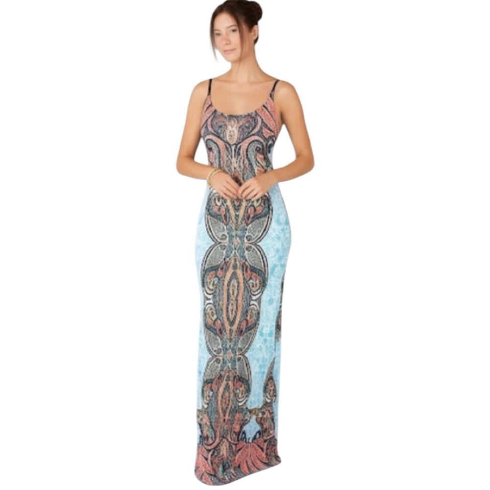 S-Twelve Multi-Couloured Paisley Demask Print Jewelled Maxi Dress Size Large